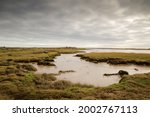 marshland along the river chelmer looking across at the small town of maldon in essex england 