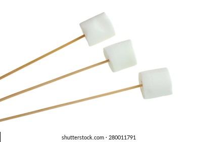 Marshmallow On A Wooden Stick Isolated