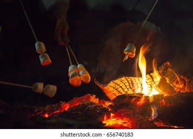 marshmallows over a campfire close up