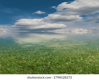 marshy area under a cloudy summer sky