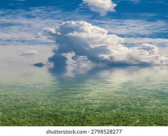 marshy area under a cloudy summer sky