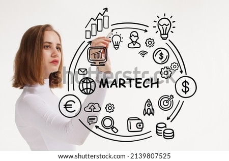 Martech marketing technology concept on virtual screen interface. Business, Technology, Internet and network concept.