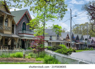 The Martha's Vineyard Camping Association Historic Gingerbread Houses In Oak Bluffs Massachusetts On Martha's Vineyard On A Sunny Day.