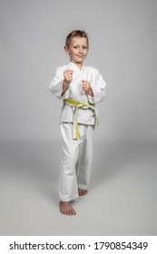 artes marciales, un niño con judogi en posición de guardia.