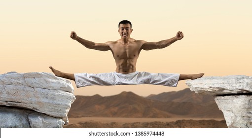 Martial arts masters, karate practice. Desert background - Powered by Shutterstock