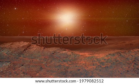 Martian landscape with sunset 