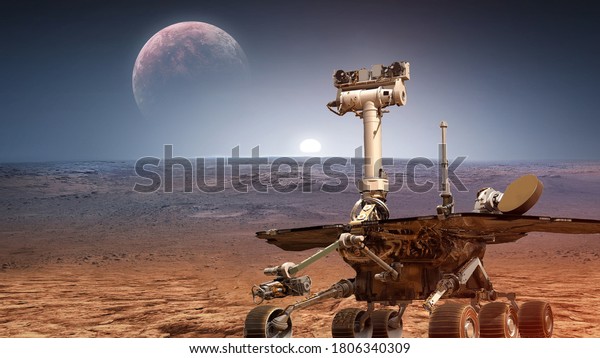 Martian rover Curiosity on surface of red planet\
Mars. Research of red planet. Perseverance 2020 rover. Elements of\
this image furnished by\
NASA