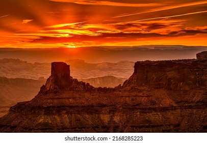 Martian sunset over the canyon. Canyon at sunset. Red sunset in red rock canyon. Beautiful sunset in red rock canyon - Shutterstock ID 2168285223