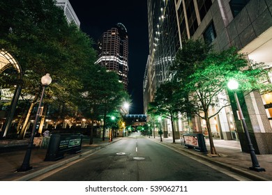 Martin Luther King Boulevard At Night, In Uptown Charlotte, North Carolina.