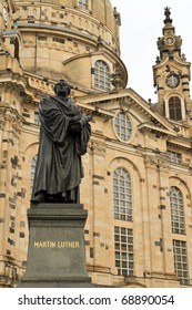 Martin Luther statue in front of church Frauenkirche in Dresden, Germany