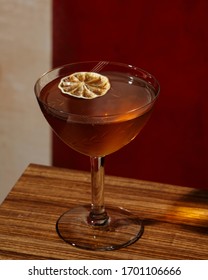 Martinez Cocktail, a classic cocktail precursor to the Martini, with Orange Bitter or Angostura, Maraschino, Red Vermouth and Old Tom Gin - Shutterstock ID 1701106666