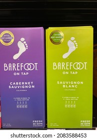 Martinez, Ga USA - 11 30 21: Barefoot On Tap Wine In A Box In A Store