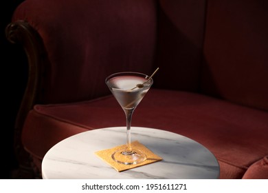 Martini Cocktail, With Gin And Vermut Dry; Garnished With Olive