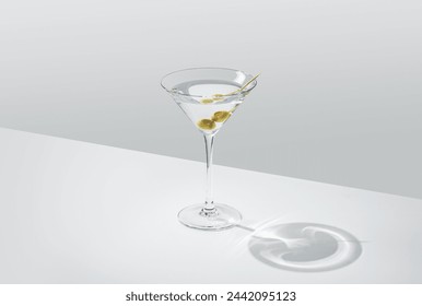 Martini cocktail with olives on white table and white background - Powered by Shutterstock