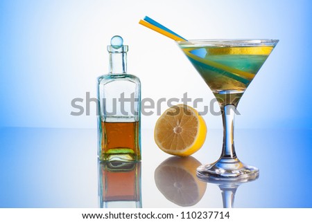 Martini glass with ice cocktail