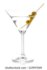 Martini Glass And Olives Isolated On White