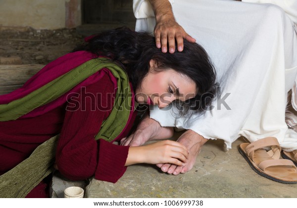 Mary Magdalene Crying Shame Embalming Jesus Stock Photo (Edit Now ...