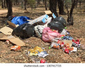 MARYBOROUGH, AUSTRALIA - January 29, 2019: Personal Household Rubbish And Waste Illegally Dumped In Crown Land Bush