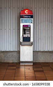 Maryborough, QLD / Australia - February 26 2020: Telstra Phone Booth Regional Australia