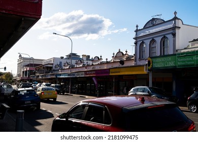 Maryborough, Queensland, Australia - July 2022; Streetscape of Kent Street, Maryborough, Queensland, showing many old buildings which are heritage listed.