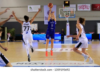 Maryia Papova Of Gorzow And Alysha Clark Of Lyon During FIBA EuroCup Women 2019 Basketball Match Between Lyon ASVEL Feminin And Investinthewest Enea Gorzow 1/24/2019 Gymnase Mado Bonnet Lyon France