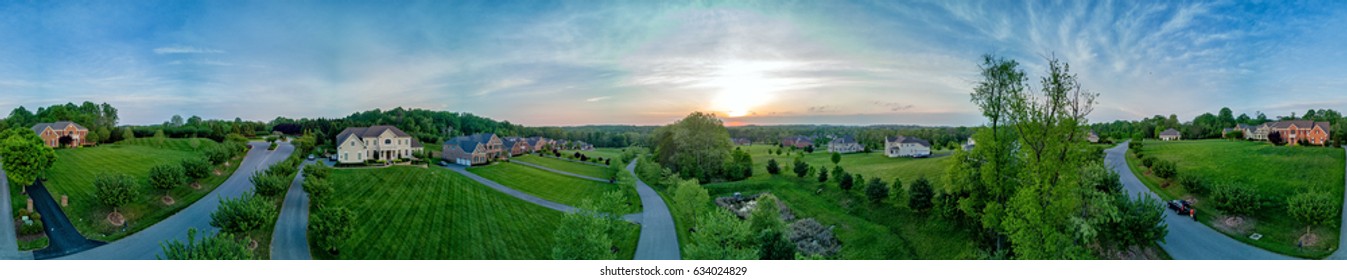 Maryland Country Houses Aerial View Panorama Landscape At Sunset