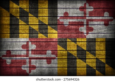 Maryland Flag Pattern On Wooden Board Texture ,retro Vintage Style