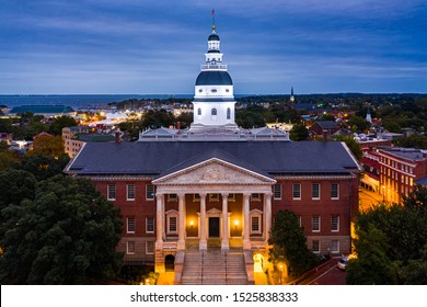 Maryland State House, in Annapolis, at dusk.  - Shutterstock ID 1525838333
