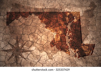 Maryland State Map On Vintage Usa Map, Crack Paper Background