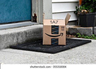 MARYLAND, USA - DECEMBER 26, 2015: Image Of An Opened And Stolen Amazon Package. Amazon Is The Largest Internet-based Retailer In The United States.