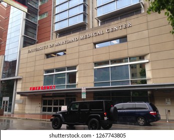 Maryland, USA. May 2016: A View From University Of Medical Center, Emergency Entrance .