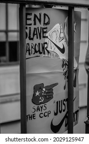 MARYLEBONE, LONDON, ENGLAND- 4 June 2021: End Slave Labour Uyghur Protest Placard In London