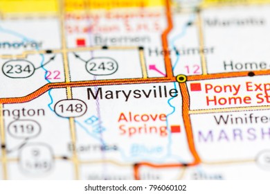 Marysville. Kansas. USA On A Map