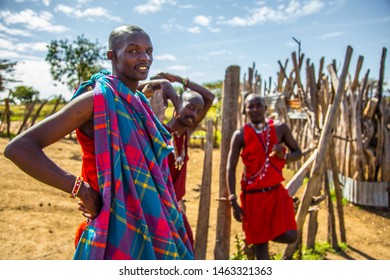 Masai Mara, Kenya »; August 2018: A Group Of Masais Resting From Their Jobs