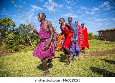 Masai Mara, Kenya »; August 2018: A Group Of Masais Dancing In A Traditional Masai Village