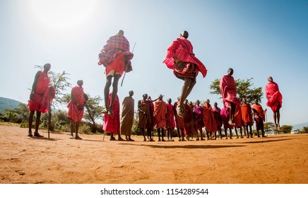 Masai.Narok/Kenya - 08 06 2018: Masai People Jumping