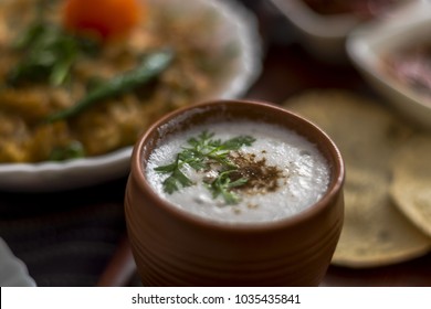 Masala Chaas Served With Papad & Indian Food