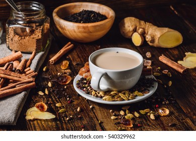 Masala Chai With Different Ingredients. Warming Drink