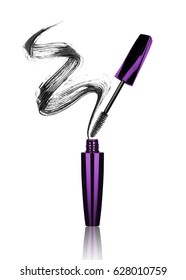 Mascara brush with mascara stroke, isolated on white background