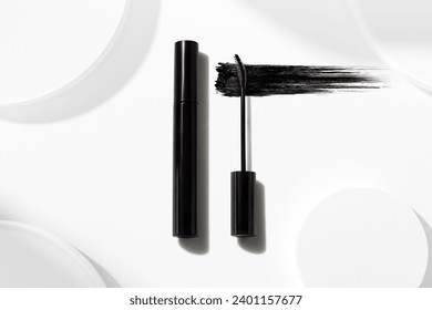 mascara for lashes with brush and bottle tube, cosmetic makeup for product mockup branding