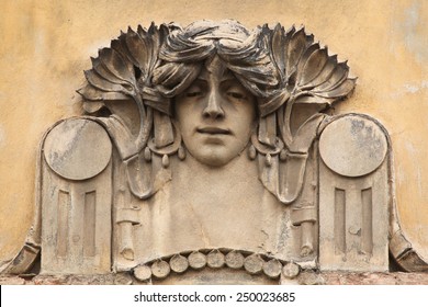 Mascaron on the Art Nouveau building in Prague, Czech Republic.