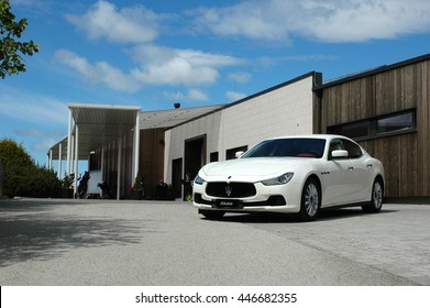 A Maserati Ghibli in front of a golf club house in Niitvalja, Estonia, June 2016.