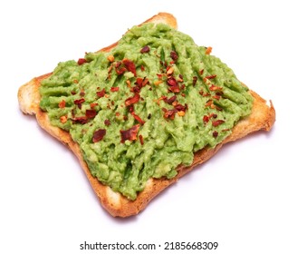 Mashed Avocado And Pepper Toast Isolated On White Background