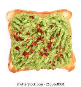 Mashed Avocado And Pepper Toast Isolated On White Background