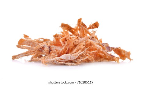 Mashed dried squid isolated on white background.