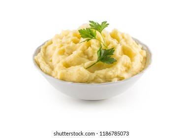 Mashed potatoes in bowl isolated on white background. - Shutterstock ID 1186785073