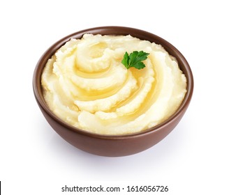 Mashed potatoes with butter and parsley isolated on white background. With clipping path.