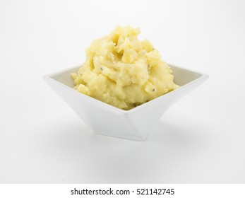 Mashed Potatoes in Ceramic Bowl Isolated on White