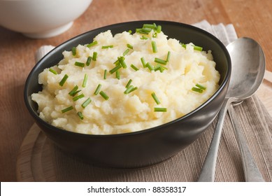 Mashed Potatoes With Chives In A Bowl