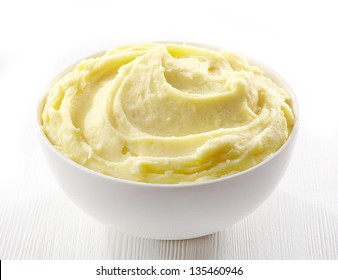 Mashed Potatoes In A White Bowl